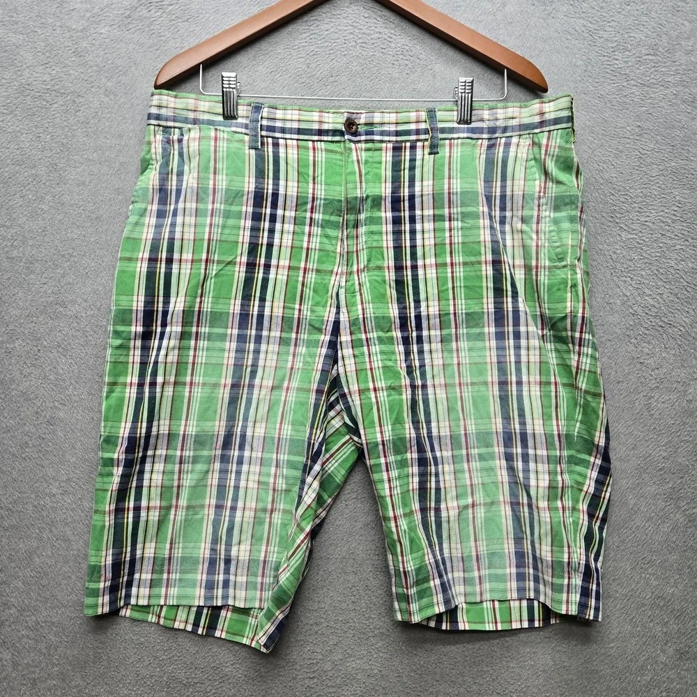 Polo By Ralph Lauren Men Shorts 36 Green Plaid Chino Button 12